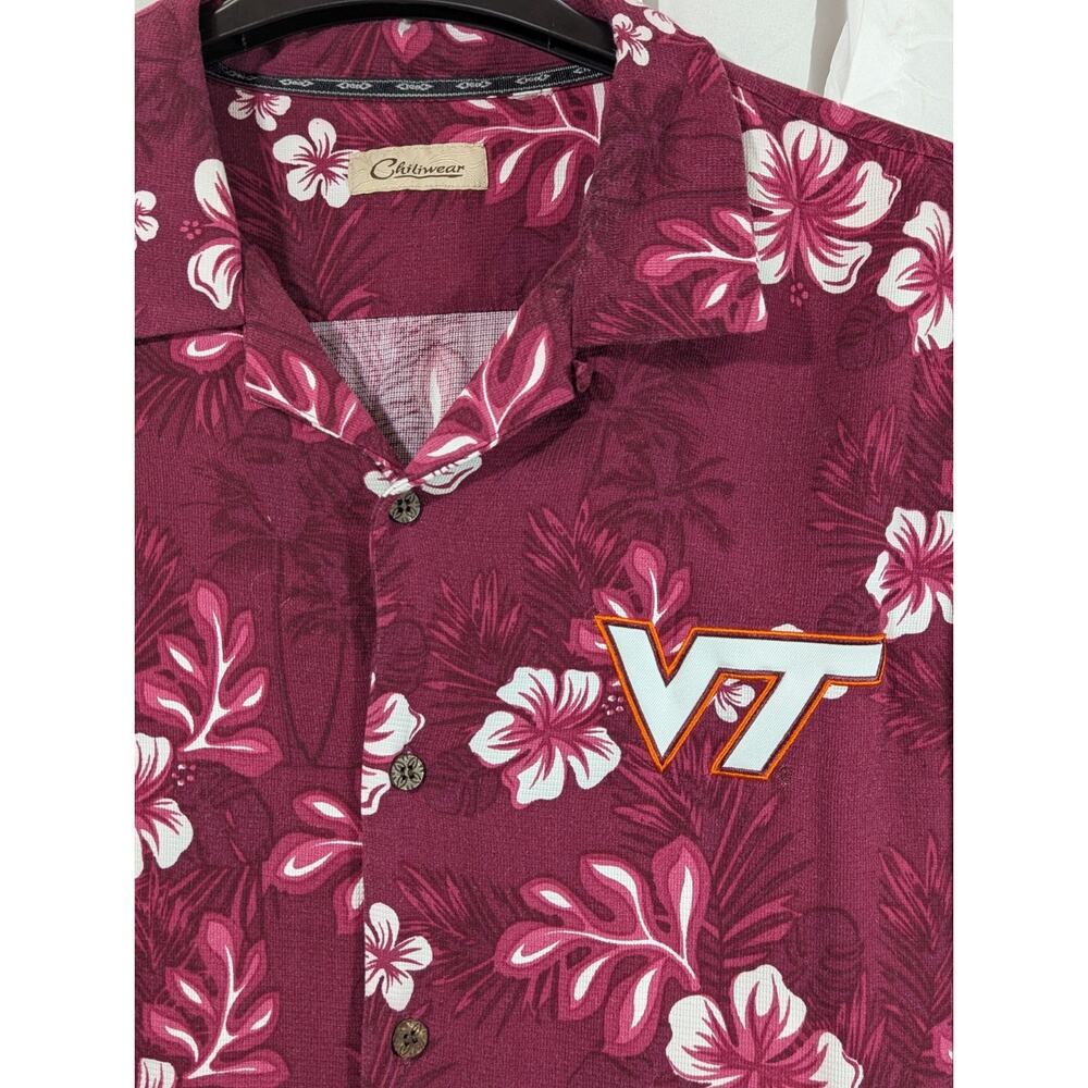 VT Hokies Vintage Maroon Hawaiian Button Up Shirt 2XL Chiliwear Embroidered - Picture 2 of 6